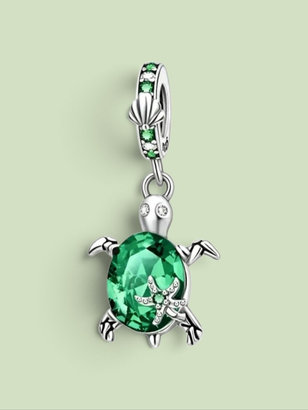 NEW💚 Pandora-like Emerald Green Sea Turtle Dangle Charm With CZ/May Birthstone